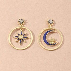 New star and moon post stud statement drop earrings
